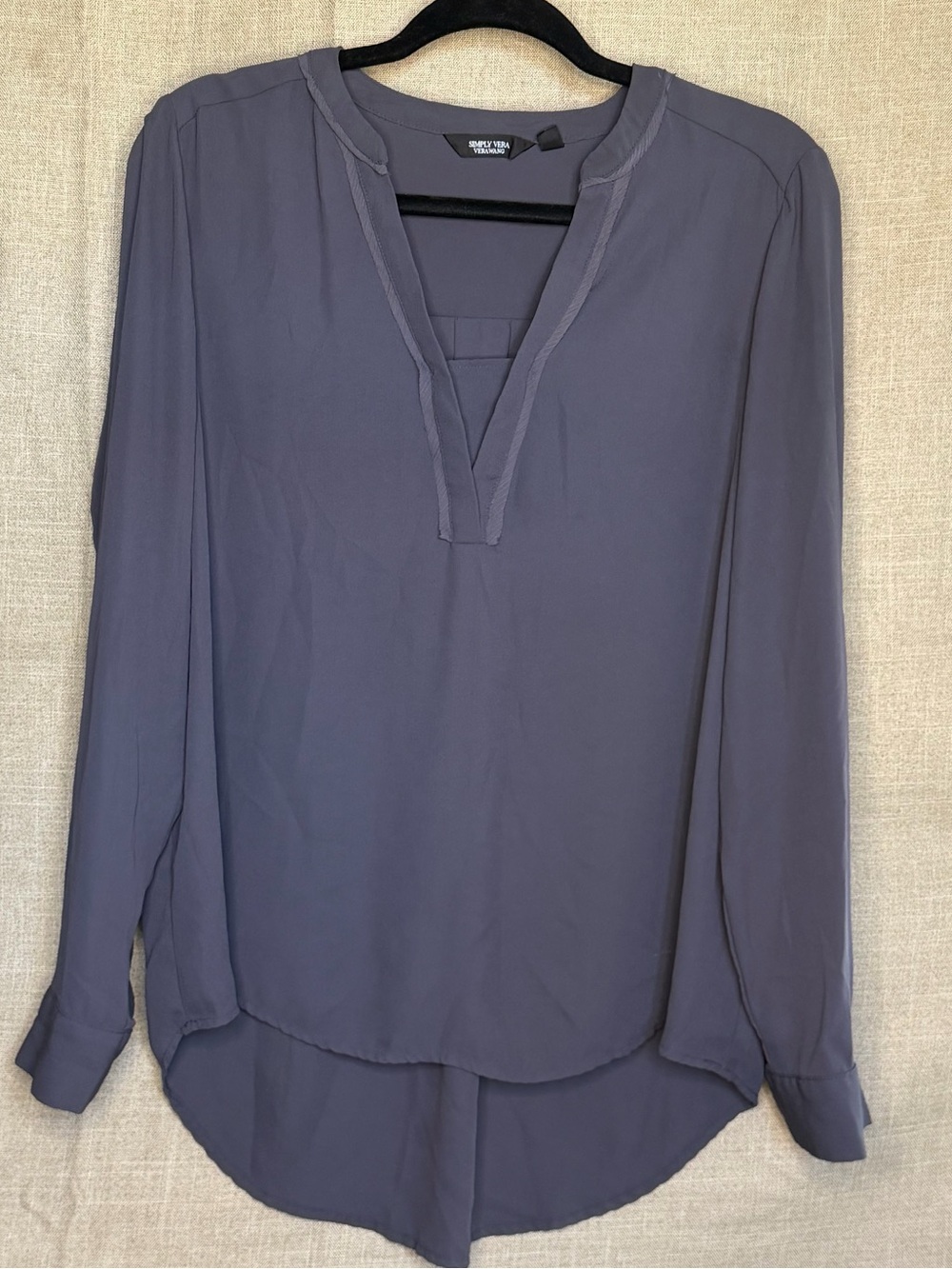Simply Vera Vera Wang Gray Blue Roll Tab Sleeve Blouse